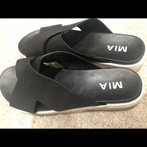 Black slide on sandals